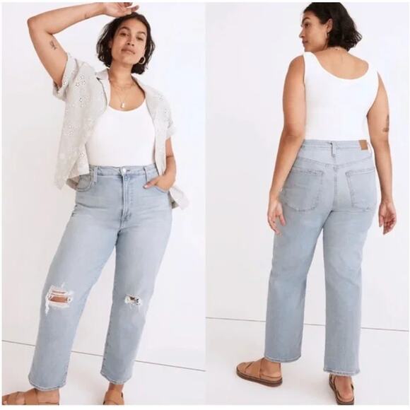 Madewell The Perfect Vintage Straight Jean in Danby Wash: Knee Rip Edition Sz 30 - Picture 1 of 15